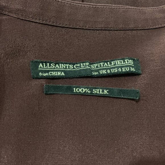 All Saints Purple Long Sleeve V-Neck Blouse - Picture 6 of 12